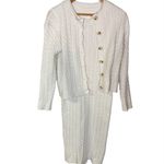 #317 SWEATER SET White Cable Knit Cardigan and Dress Set Size XL Photo 1