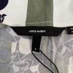 VERO MODA New  Floral Stripe Button Up Vilja Dress Short Sleeve Mini Green Navy Photo 13