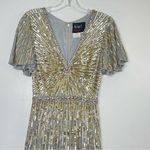 Mac Duggal 5538 Embellished V-Neck Butterfly Sleeve Column Platinum Gown, Size 4 Photo 4