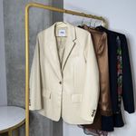 ZARA New  Beige Cream Oversized Faux Leather Boxy One Button Blazer Photo 6