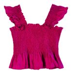 Hill House  Home 100% Linen Smocked Ruffle Peplum Top M Hot Pink Fuchsia Coquette Photo 1