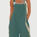 Denim Style Cotton Linen Wide Leg Shorts Romper size 12/14 Green Photo 0