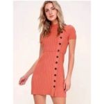 Free People FREE‎ PEOPLE Lottie Coral Ribbed Small Button Front Mock Neck Sweater Dress M7-3 Photo 8