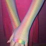 Rainbow Fishnet Fingerless Gloves New Photo 5
