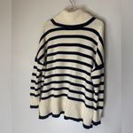 Loft  Large Chunky Cotton Cowl Neck Pull Over Nautical Stripe Sweater Preppy‎ Photo 1