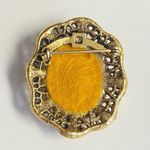 Vintage Earth Tone Gold Oval Needlepoint Brooch Flower Photo 2