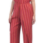 Drew 🌞Anthro Emerson Red Striped Linen Blend Strapless Split Leg Jumpsuit Photo 0
