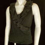 Ralph Lauren Lauren Petite Black Ruffle Faux Wrap Tank Top (P/S) Photo 0