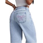 NWOT ~ Light Blue Embroidered Boyfriend Y2K Denim Jeans ~ Women's Size SMALL Photo 4