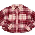 American Eagle  Outfitters Pink Plaid Crop Flannel Shirt Photo 4
