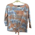 W5 Blue/Orange/White Cozy Knit Tie Dye Front Tie Top Size Small Photo 2
