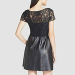 Bailey 44 Size S Black Lace and Faux Leather Boat Neck Mini Dress Goth Club Chic Photo 1
