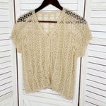 Vintage Crocheted Lace Sheer Topper Cardigan Button Up Tan‎ Sheer Medium Tan Photo 6