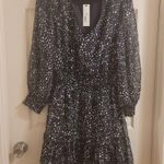 Steve Madden  V-Neck Long Sleeve Dot Smocked Waist Minidress  Size L Photo 9