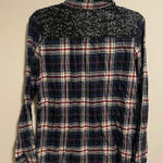 EXPRESS  Boyfriend Sequin Blue Plaid Button Down Flannel Size Small Photo 0