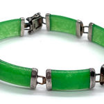 Chinese Vintage 925 Sterling Silver Apple Jade links Bracelet Green Photo 0