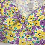 River Island floral Puffed Sleeve tie front crop top Yellow and Purple size 14 Photo 2