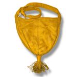 Vintage Retro 1980s Brio! Leather Bag Slouchy‎ Hobo Woven Balloon Purse Yellow Photo 3