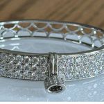 Silver Toned Padlock Charm Bracelet All Over Rhinestone Hinged Opening 7” Photo 1