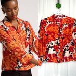 Frances Valentine Harriet Red Silk Blouse Women's Size Small Floral Button Front Photo 1