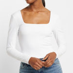 EXPRESS  Body Contour High Compression Square Neck Long Sleeve Cropped Tee Photo 0