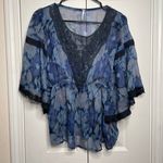 Free People Womens Sheer Lace Floral Blouse Blue Lagenlook Size Small Photo 0
