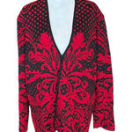 Chico's Jacquard Open Front Cardigan Sweater Black Red Womens Size Large Photo 0