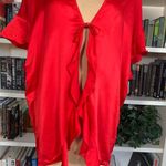 Victoria's Secret Victoria’s Secret Robe Ruffles Short Flutter Sleeved Love Print Red Kimono Style Photo 3