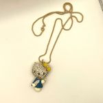 Kawaii Rhinestone Cat Pendant Necklace Blue Dress Yellow Bow Sparkly Cute Gold Photo 5