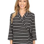 Pendleton  Top S NWT Wrap Striped Silk Cotton Chic Business Casual 3/4 Sleeves Photo 4