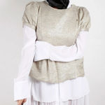 Loeffler Randall Puff Sleeve Metallic Gold Peplum Blouse Size 4 Romantic Femme Photo 0