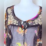 One World boho peasant top, black tassel tie. Size L Photo 2