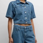 Triarchy  Phoebe Short Sleeve Denim Cropped Jacket in Dark Blue Denim Size Small Photo 0