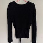 Anthropologie | Hand Knit by Dollie Black Sweater with Pom-Pom Tie Waist | L Photo 4