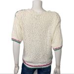 Koret Vintage XL Off White Knit Sweater Pink Green Floral Tropical Short Sleeve Photo 4