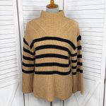 Old Navy  Slouchy Striped Mock Neck Bell Sleeve Sweater Tan Black Small Photo 1
