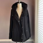 INC black jersey knit hooded jacket sherpa lined removable faux fur collar Size M Photo 5