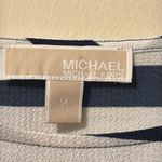 Michael Kors  Blue and White Boxy Tie Front T-Shirt Photo 1