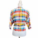 Lucky Brand Women’s XLarge  Crop Top Multicolor Plaid Blouse Tie Front Summer Photo 2