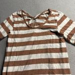 Pact  Striped White & Taupe Short Sleeve 100% Organic Cotton Twist Back Dress S Photo 2