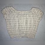 Paper + Tee  Eyelet Lace Ruched Trim Crop Top in Off White Size Large Photo 5