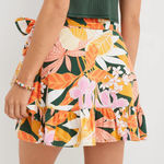Aerie Mini Wrap Skirt Womens Small Tropical Linen Blend Ruffle Tie Floral Yellow Photo 9