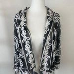 VTG TravelSmith Embroidered Lace Sheer Black & White Shawl Blazer Womens Large Photo 0