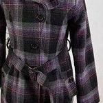 Say What? Say What Pea Coat Women L Blended Wool 3 Button Front Long Sleeve Plaid Belted Photo 0