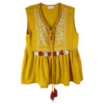 Altar'd State Small Top Elodie Yellow Embroidered Tassel Boho Sleeveless 456 Photo 1