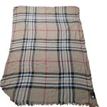 V. Fraas Scarf Wrap Beige Plaid Vintage Fringe Edges Lightweight Cotton Viscose Photo 0
