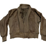 Made in Italy Luxury Shearling Lined Leather Bomber Jacket Womens Olive Green Brown Photo 0