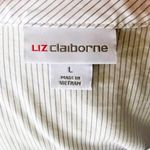 Liz Claiborne  Denim Blue Pinstripe Ruffle Front Sleeveless Blouse ~ Womens LARGE Photo 6