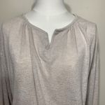 Old Navy  Women’s Beige Long Sleeve Blouse Size M Split Neck Lightweight Rayon Photo 1