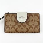 Coach Signature C Canvas Phone Tech Wallet Wristlet Brown Sage Green Photo 3